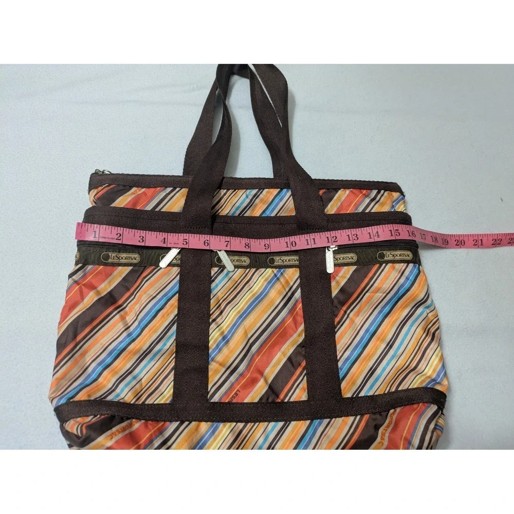 Retro LeSportsac Stripe Everyday Tote Handbag Purse + Make-up Bag‎  Brown Orange